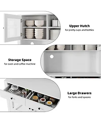 gaomon Tall Kitchen Pantry Cabinet with Microwave Stand and Coffee Bar 4 Doors