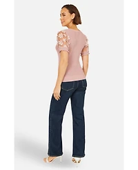 Yumi Women's Floral Applique Knitted Top