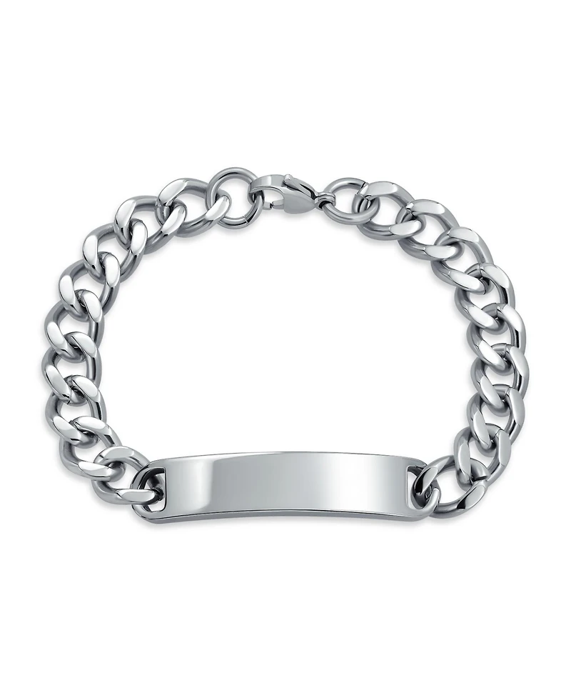 Bling Jewelry Blank Id Identification Bracelet Stainless Steel Curb Link Chain 7.5, 8, 8.5 Inch