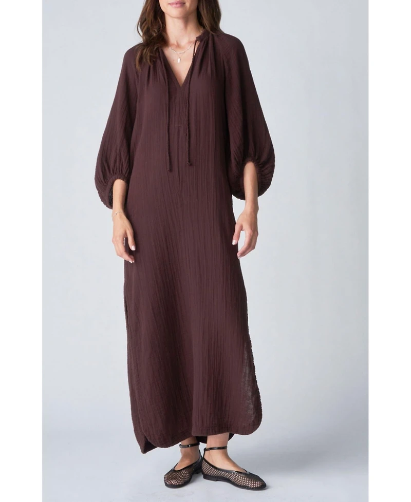 Ocean+Main Women's Ocean+Main Avery Long Tie Neck Dress Gauze Caftan