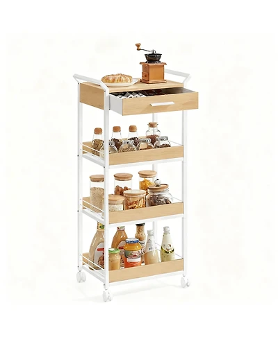 Yigii 4-Tier Rolling Storage Cart with Top Board, Drawer, Mesh Shelves, Lockable Casters