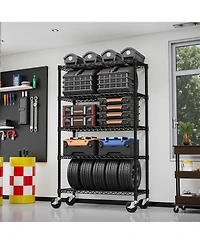 Rainsken 5-Tier Storage Shelves, Heavy Duty Metal Wire Shelving Unit, Adjustable Shelving Rack with Wheels for Basement, Warehouse