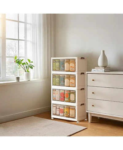 gaomon 4-Tier Stackable Plastic Storage Boxes with Lid, Modular Storage Organizer