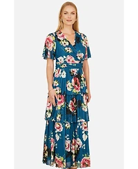 Yumi Women's Floral Mesh Tiered Maxi Dress