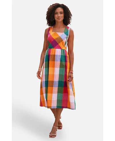 Yumi Women's Seersucker Cotton Midi Sun Dress