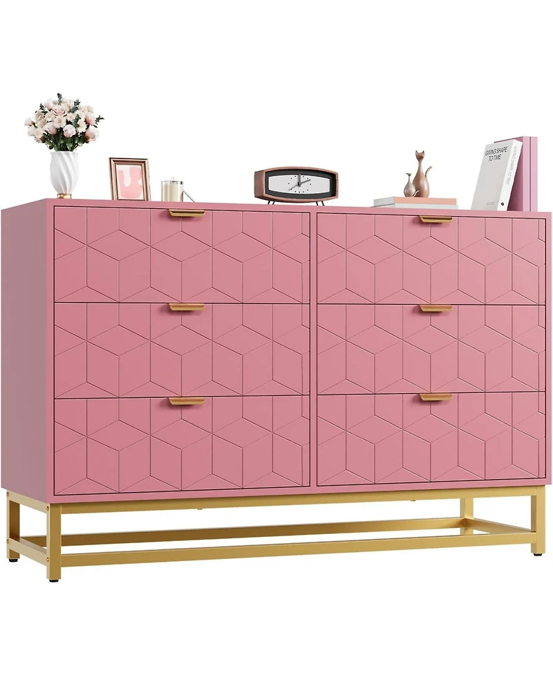 gaomon 6 Drawer Dresser with Wide Storage, Modern Wood Chest Organizer with Metal Legs for Bedroom or Hallway