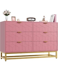 gaomon 6 Drawer Dresser with Wide Storage, Modern Wood Chest Organizer with Metal Legs for Bedroom or Hallway