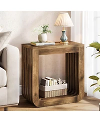 Tribesigns Side Table Set of 2, Farmhouse Narrow End Table with Slatted Open Frame, Wooden Rustic Accent Sofa Side Table