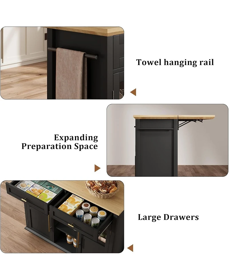 gaomon Mobile Storage Island, 2-Tier Rolling Kitchen Cart with Storage Shelf & Towel Rack