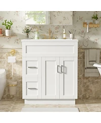 Sillysis 30" Modern White Bathroom Vanity with Smc Resin Sink, Soft Close Drawers & Adjustable Shelves for Small Spaces