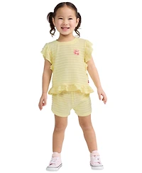 Levi's Toddler Girls' 2T-5T Ruffle Round Neck Top & Shorts, 2-Piece Set