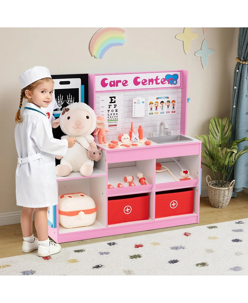Mecale Play Doctor s Office Wooden Medical Center Toy Set with Exam Area for Kids