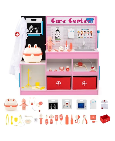 Mecale Play Doctor s Office Wooden Medical Center Toy Set with Exam Area for Kids