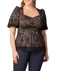Kiyonna Plus Winsome Sweetheart Lace Peplum Top
