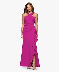 Xscape Petite Cross-Neck Ruffle Gown