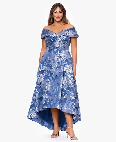 Xscape Plus High-Low Off-The-Shoulder Gown