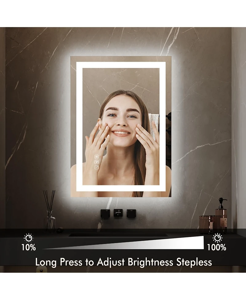 Homfan Led Bathroom Mirror 2028 Wall-Mounted Vanity Mirrors Stepless Dimmable Wall Mirrors, Backlit + Front Lit, Memory Function, Waterproof