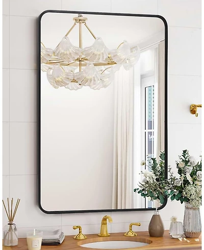 Homfan Mirror Wall Mounted, Metal Frame Mirror Dressing Make-Up Vanity Mirror, Anti-Rust, Tempered Glass for Bathroom, Entryway, Living Room, Hallway