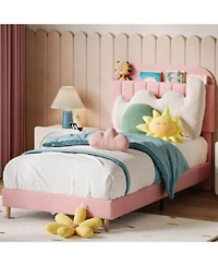 gaomon Upholstered Bed Frame with 4 Storage Drawers Diamond Button Tufted Headboard Linen Fabric Platform Bed with Strong Slats Support
