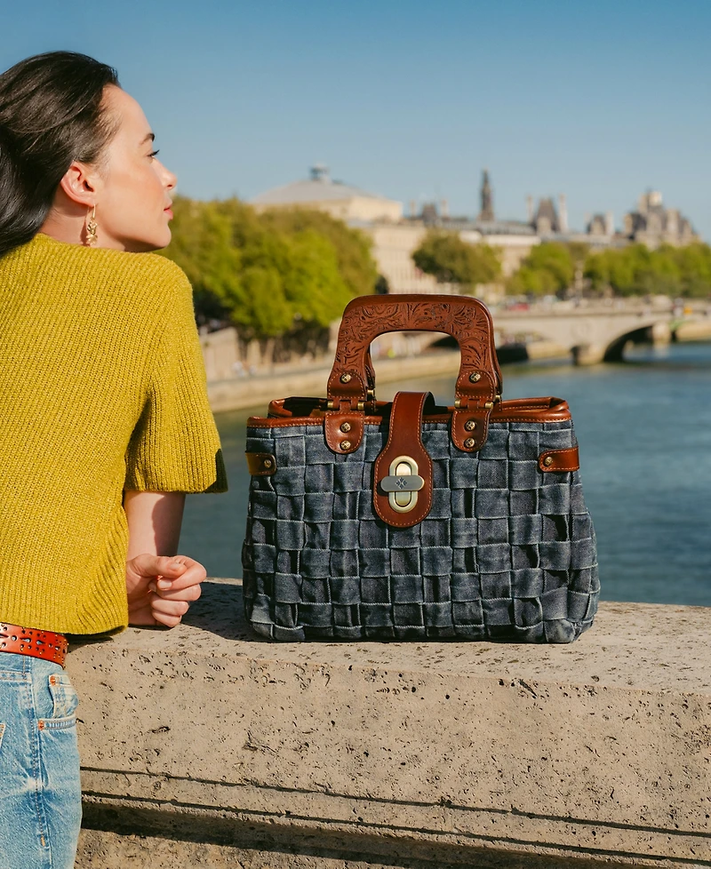 Patricia Nash Sancia Washed Woven Denim Large Satchel Bag