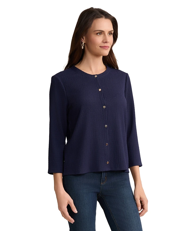 Jones New York Women's Button-Front Round Neck Sweater