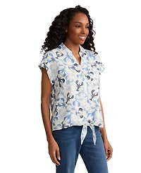 Jones New York Women's Collared Neck Tie-Front Top