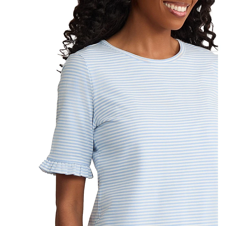 Jones New York Women's Ruffle Elbow Sleeve Crew Neck Top