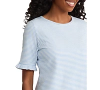 Jones New York Women's Ruffle Elbow Sleeve Crew Neck Top