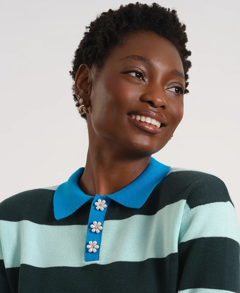 Isaac Mizrahi Women's Long-Sleeve Collared Knitted Sweater