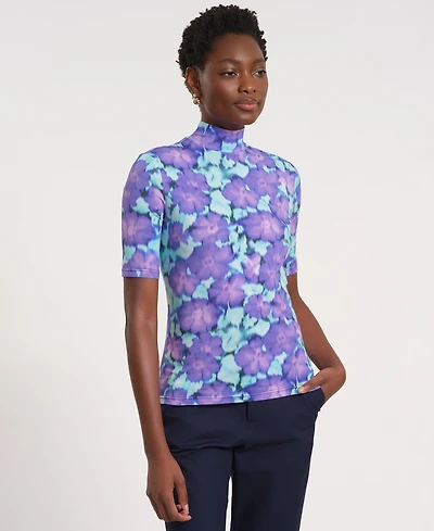 Isaac Mizrahi Women's Short-Sleeve Turtle Neck Knitted Top