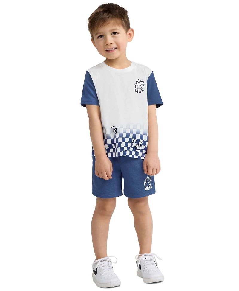 Levi's Boys' 2T-7 Smiley Check T-Shirt and Shorts, 2-Piece Set