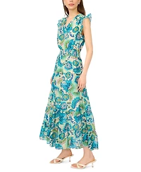 Msk Women's Flutter Sleeve Smocked Waist V-Neck Maxi Dress