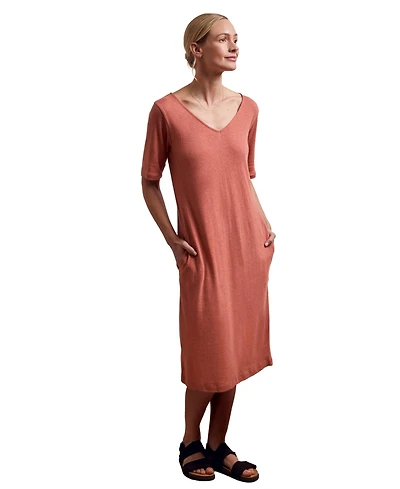 Celtic & Co. Women's Linen Blend V-Neck Midi Dress