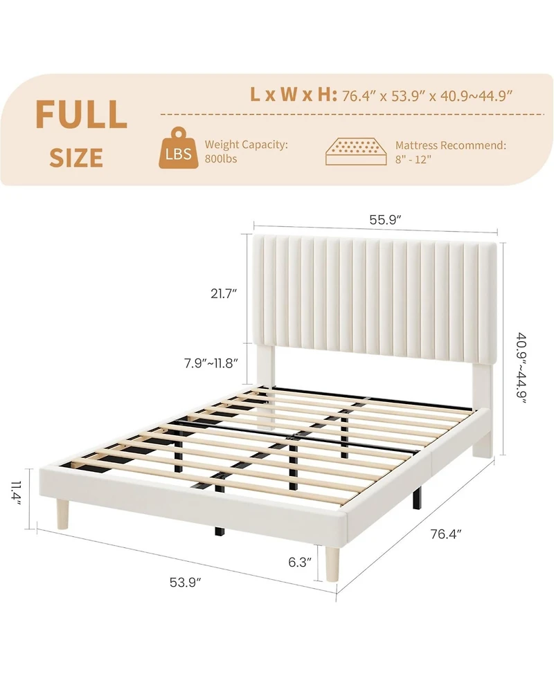 gaomon Upholstered Platform Bed Frame Vertical Channel Tufted Adjustable Headboard, Strong Wooden Slats Support