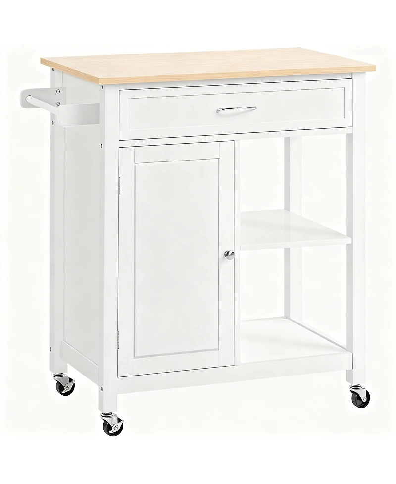 Yigii Kitchen trolley with beveled shelves and storage cabinets, solid wood top, adjustable shelves