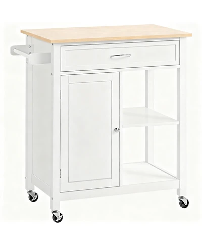 Yigii Kitchen trolley with beveled shelves and storage cabinets, solid wood top, adjustable shelves