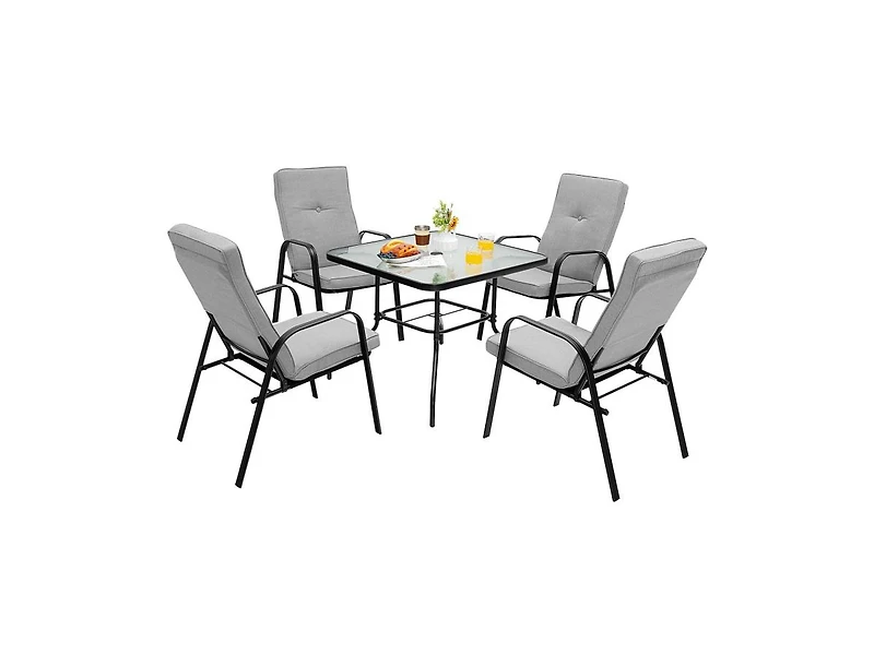 Slickblue Outdoor 5-Piece Dining Set with Stackable Chairs and Cushions