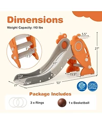 Mecale 4-in-1 Indoor Kids Slide with Basketball Hoop & Rings, Ages 3+