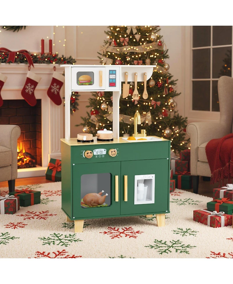 Mecale Kids Play Kitchen with Microwave & Rotating Knobs for Boys & Girls Ages 3-6