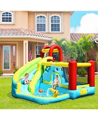 Mecale 6-in-1 Inflatable Bounce House with Climbing Wall & Basketball Hoop, Blower Included