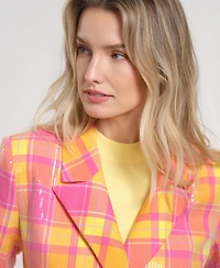 Isaac Mizrahi Women's Long-Sleeve Plaid Sequin Blazer