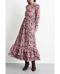 Warehouse Women's Chiffon Shirred High Neck Midi Dress