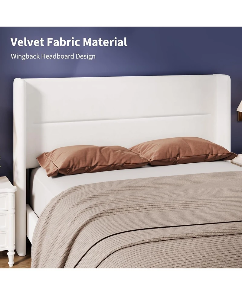 gaomon Soft Upholstered Platform Bed Frame with Wingback Headboard – Sturdy Wooden Slats, Noise-Free, No Box Spring Needed