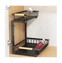 Gaomon Under Sink Organizer, Kitchen Organizers and Storage Basket, Slide Out 2 Tier Metal Shelf, Carbon Steel Pantry Cabinet Organizer