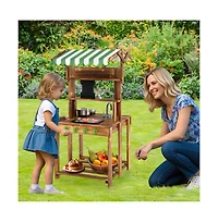 Hongge Double Sided Mud Kitchen with Canopy and Chalkboard for 3+ Years Old