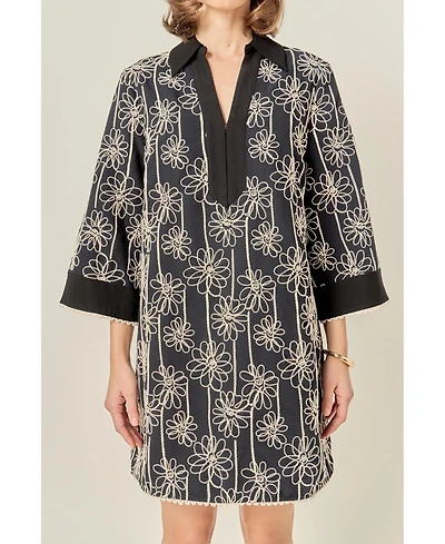 English Factory Women's Floral Embroidered Collar Mini Dress