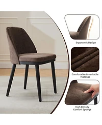 gaomon Modern Linen Upholstered Dining Chair Set with Curved Back and Solid Wood Legs