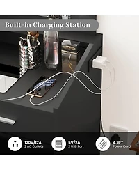 gaomon Modern Vanity Desk with Large Mirror, Dimmable Led Lights, Power Outlet, 7 Drawers & Cushioned Stool