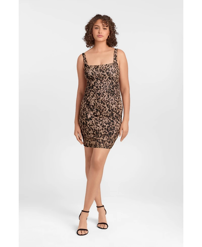 S3 Apparel Women's Shirred Waist Square Neck Sculpting Tank Mini Dress with Built-In Shapewear