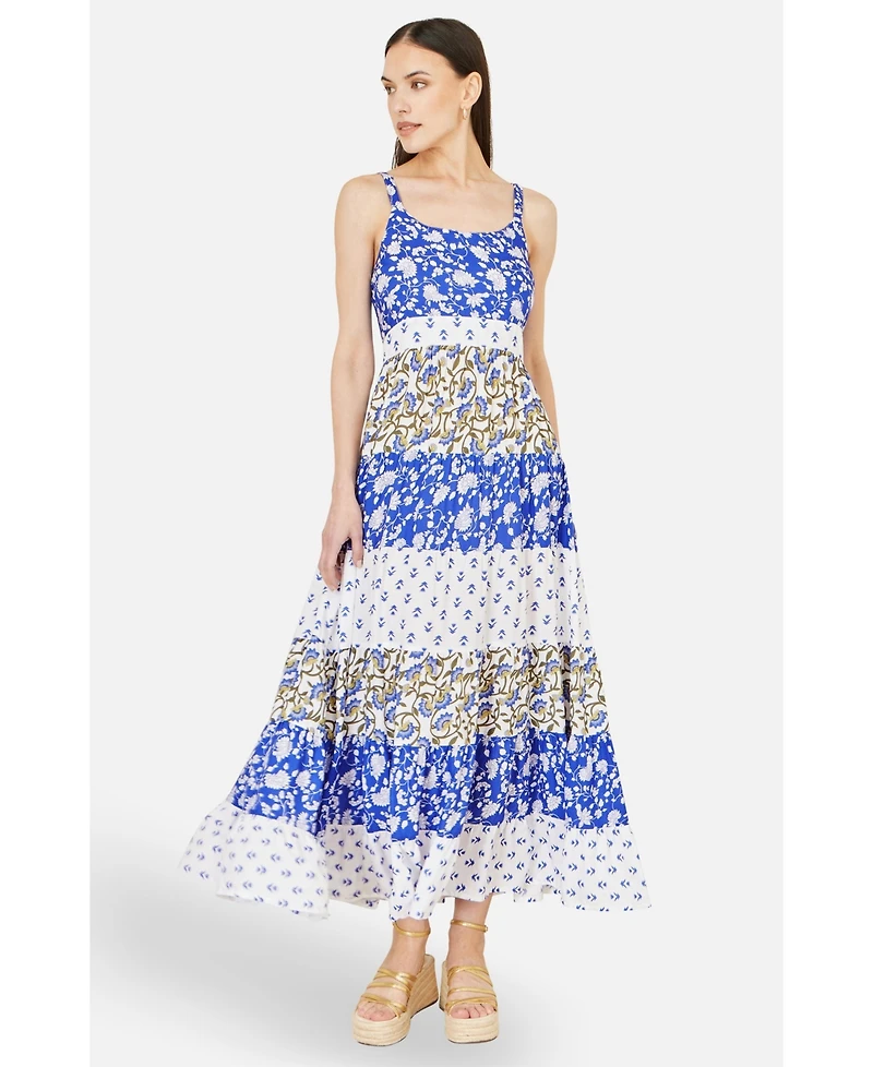 Yumi Women's Patchwork Print Tiered Maxi Dress